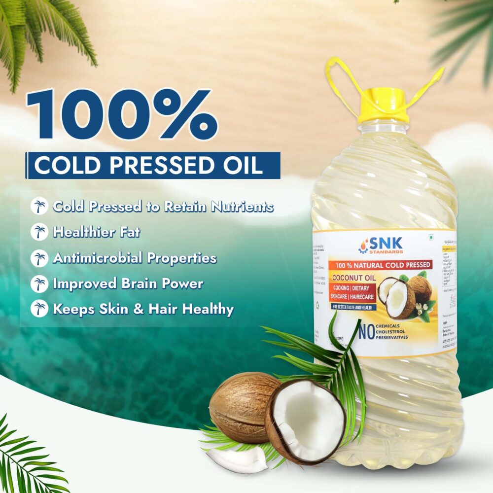 Coconut Oil | Pure and Unrefined Cold Pressed Oil | Naturally Cholesterol Free – 5 liter