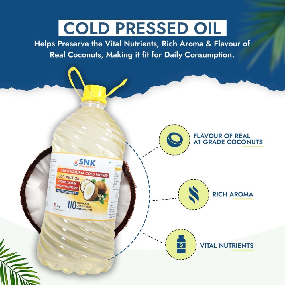 Coconut Oil | Pure and Unrefined Cold Pressed Oil | Naturally Cholesterol Free – 5 liter