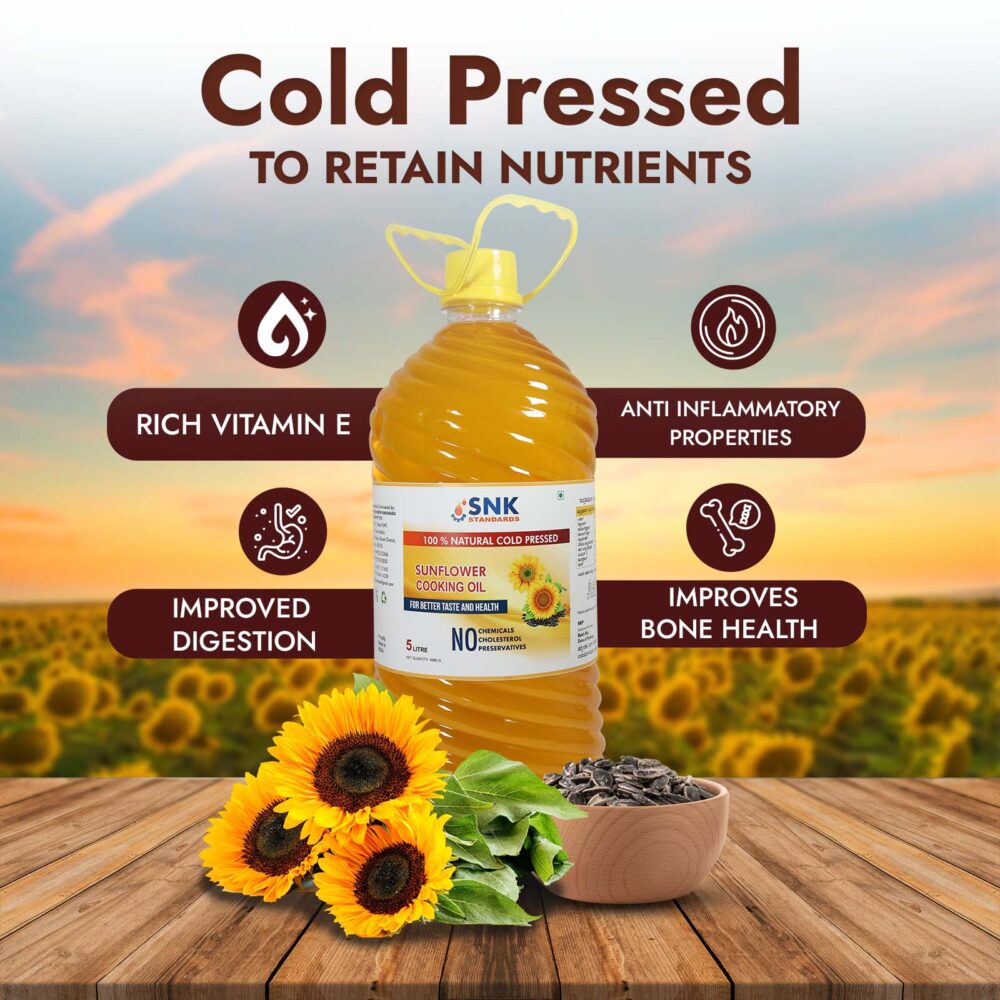 Sunflower Oil – Pure & Unrefined Cold Pressed Oil – Natural & Chemical Free – 5 Liter